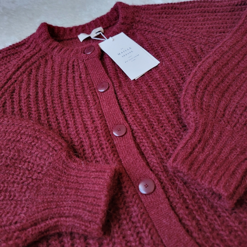 (sold) Sezane Emile Alpaca + Wool πβ€οΈπ¦ Cardigan, Burgundy Large - Picture 3 of 12